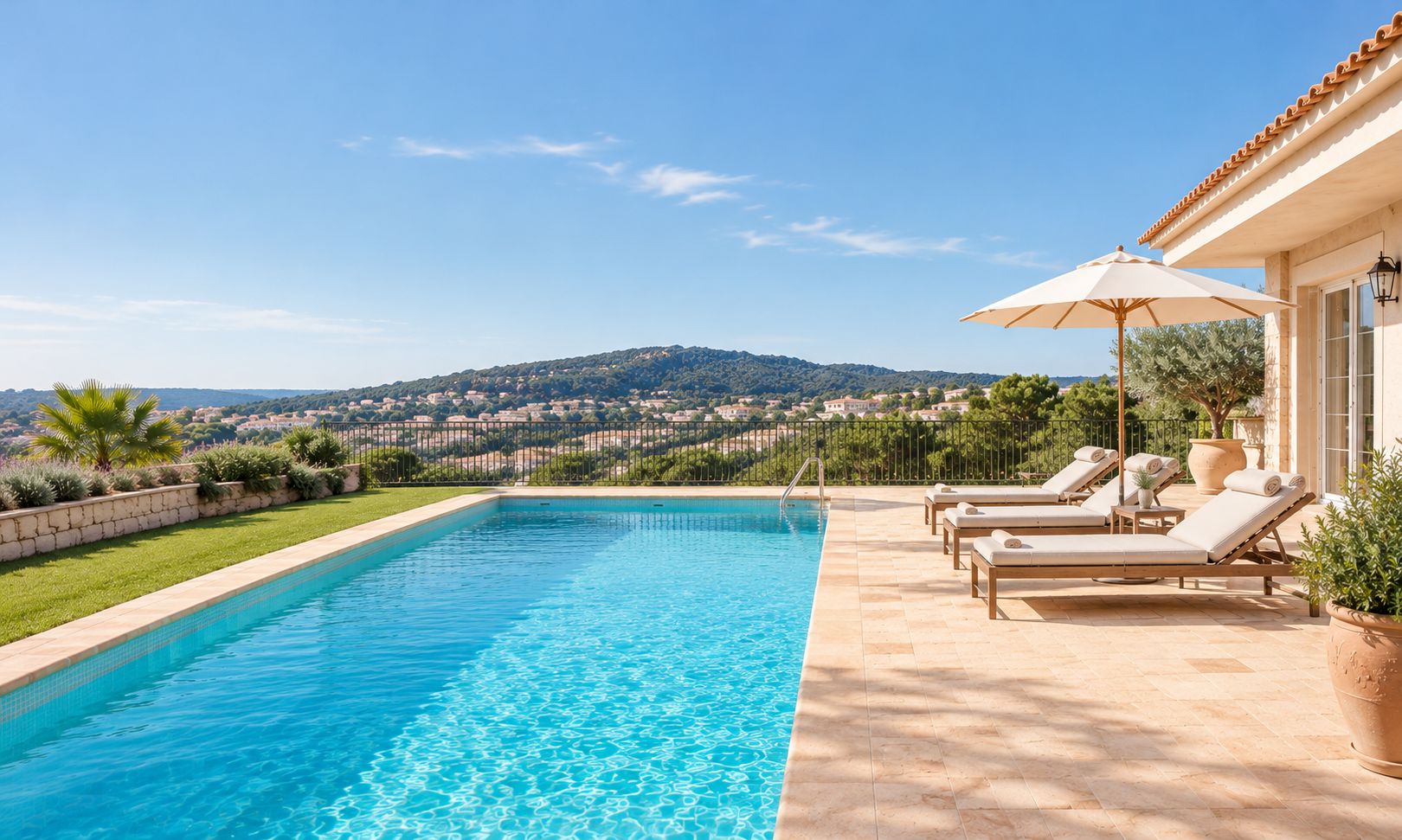 Casa mediterránea con piscina y vistas a las colinas del Maresme